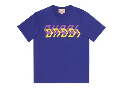 Pre-owned Gucci Men's  Mirror Logoprint Shortsleeve T-shirt In Blue/purple/yellow In Multi