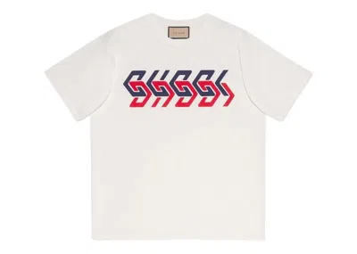 Pre-owned Gucci Men's  Mirror Logoprint Shortsleeve T-shirt In White/red/blue