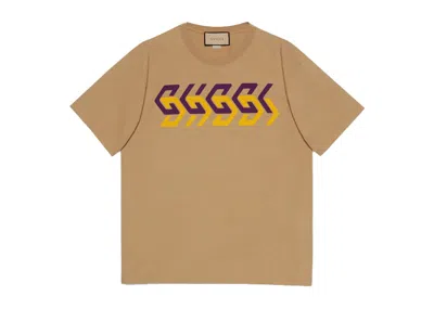 Pre-owned Gucci Men's  Mirror Logoprint T-shirt In Camel/purple/yellow In Multi