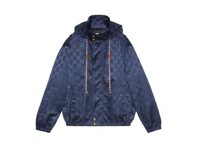 Pre-owned Gucci Men's  Monogram Jacquard Hooded Jacket In Blue