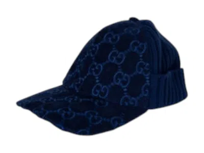 Pre-owned Gucci Men's  Monogram Wool/corduroy Hat In Navy Blue