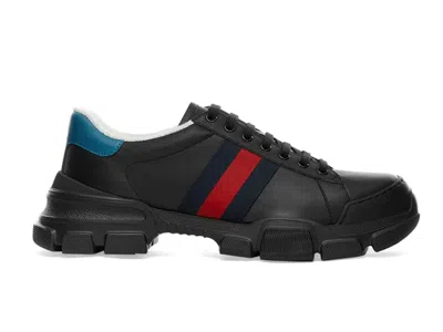 Pre-owned Gucci Men's  Nathan Web Marathon Classic Sneakers In Black/blue/red In Multi