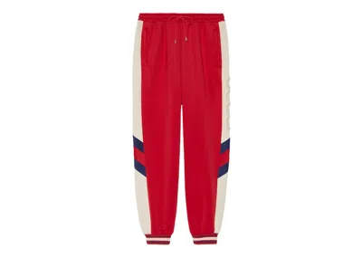Pre-owned Gucci Men's  Neoprene Track Webbed Pant In Red/ivory/blue