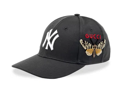 Pre-owned Gucci Men's  Ny Yankees Embroidered Butterfly Baseball Cap In Black