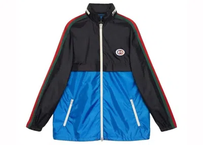Pre-owned Gucci Men's  Nylon Jacket In Black Blue In Multi