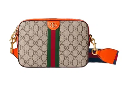 Pre-owned Gucci Men's  Ophidia Gg Small Crossbody Bag In Beige/ebony/orange