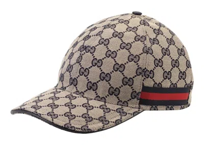 Pre-owned Gucci Men's  Original Gg Canvas Baseball Hat With Web In Beige/blue