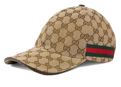 Pre-owned Gucci Men's  Original Gg Canvas Baseball Hat With Web In Beige/brown