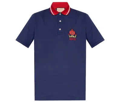 Pre-owned Gucci Men's  Pablo Delcielo Logo Polo Shirt In Navy Blue