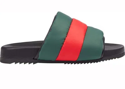 Pre-owned Gucci Men's  Padded Web Slide Sneakers In Red/green