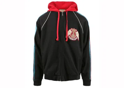 Pre-owned Gucci Men's  Patch Zipped Cotton Hoodie In Black/red