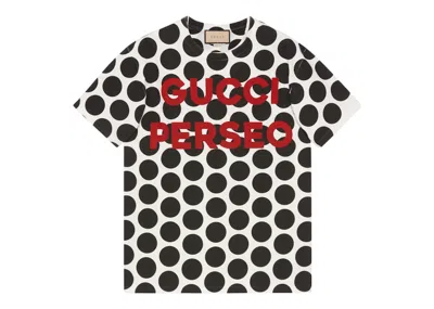 Pre-owned Gucci Men's  Perseo Polka Dot Print T-shirt In Black/white