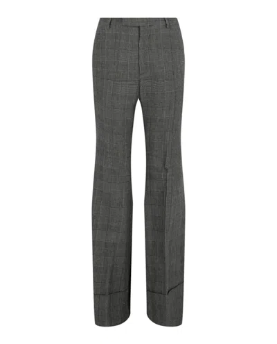 Pre-owned Gucci Men's  Plaid Flaredleg Trousers In Grey Beige