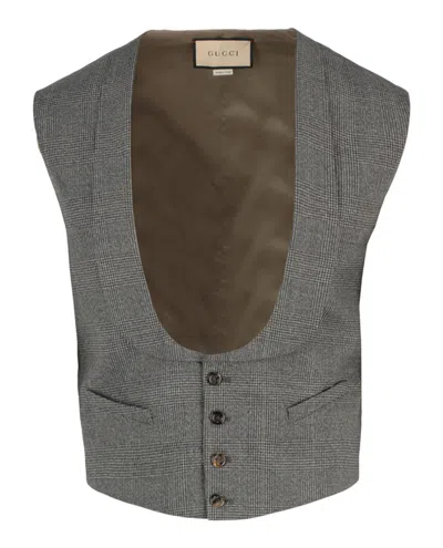 Pre-owned Gucci Men's  Plaid Tailored Vest In Dark Grey