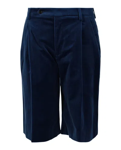 Pre-owned Gucci Men's  Pleated Velvet Shorts In Blue