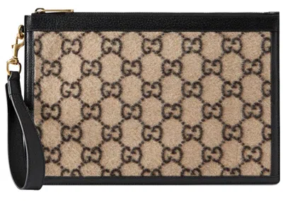 Pre-owned Gucci Men's  Pouch 6 Slot Gg Wool In Beige/ebony