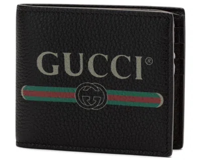 Pre-owned Gucci Men's  Print Bifold Wallet Leather (8 Card Slots) Black
