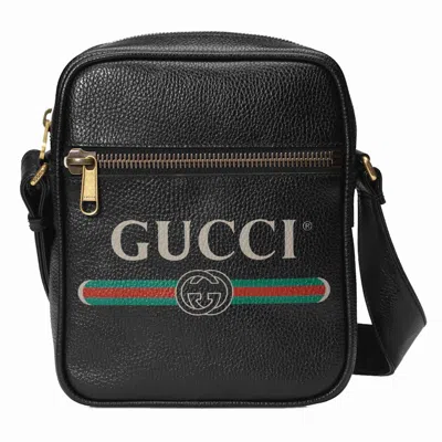 Pre-owned Gucci Men's  Print Messenger Bag Vintage Logo In Black