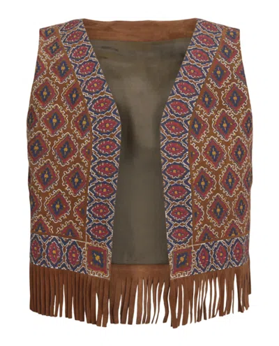 Pre-owned Gucci Men's  Printed Suede Vest In Medium Brown