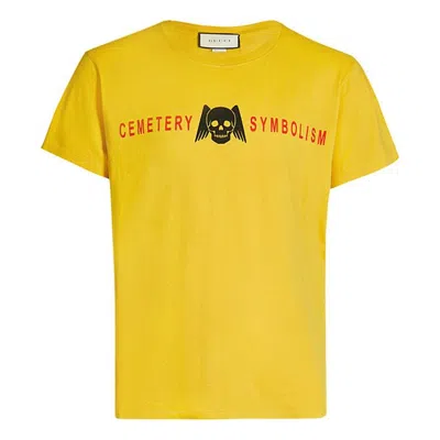 Gucci Men's  Pure Cotton Round Neck Short Sleeve Yellow T-shirt