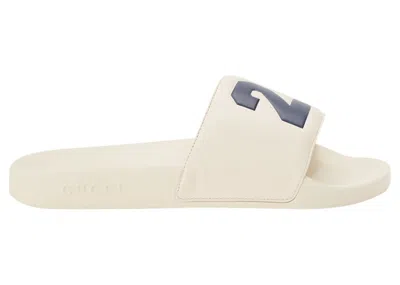 Pre-owned Gucci Men's  Pursuit Rubber Slide Sneakers In Ivory Blue