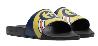 Pre-owned Gucci Men's  Pursuit Slides Navy Sneakers In Black/blue/yellow