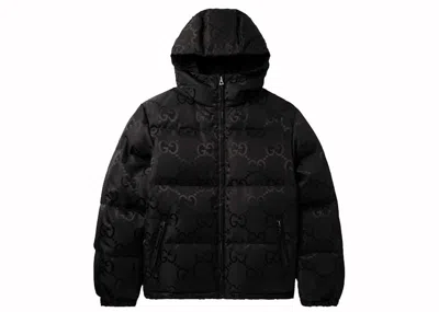 Pre-owned Gucci Men's  Quilted Logojacquard Shell Hooded Down Jacket In Black