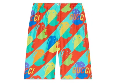 Pre-owned Gucci Men's  Rabit Printed Silktwill Shorts In Multi