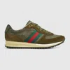 Gucci Round Toe Suede Panels Rubber Sole Sneakers In Green