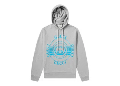 Pre-owned Gucci Men's  Record Print Pullover Hoodie In Grey Marl/blue In Multi