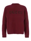 Gucci Bordeaux Crewneck Sweater With Logo Lettering Embroidery On The Front In Wool Man In Burgundy