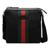 Gucci Men's  Red Green Stripe Webbing Leather Logo Canvas Shoulder Messenger Bag Black