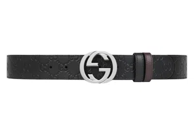 Pre-owned Gucci Men's  Reversible Signature Belt In Black