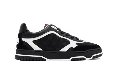 Pre-owned Gucci Men's  Reweb Sneakers In Black/white