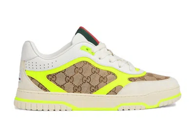Pre-owned Gucci Men's  Reweb Sneakers In White/beige/yellow In Multi