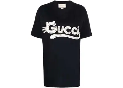 Pre-owned Gucci Men's  Rhinestone Logo T-shirt In Black