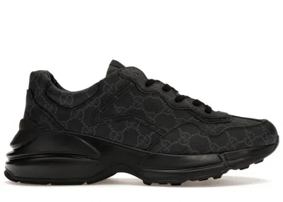 Pre-owned Gucci Men's  Rhyton Gg Supreme Canvas Sneakers In Black/grey
