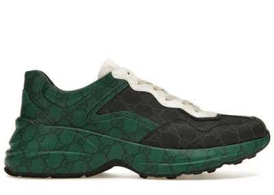 Pre-owned Gucci Men's  Rhyton Gg Supreme Sneakers In Black/green