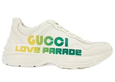 Pre-owned Gucci Men's  Rhyton Love Parade Sneakers In Beige/yellow/green