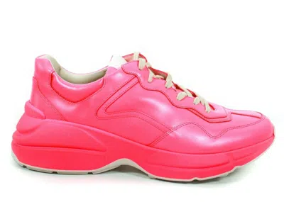 Pre-owned Gucci Men's  Rhyton Neon Sneakers In Pink