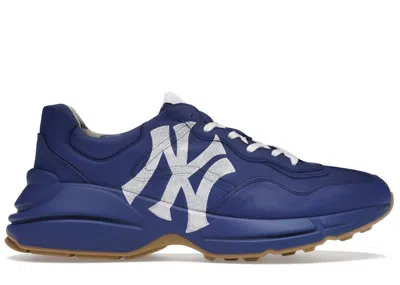 Pre-owned Gucci Men's  Rhyton Ny Yankees Sneakers In Blue/white