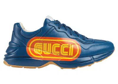 Pre-owned Gucci Men's  Rhyton Print Sneaker Sneakers In Blue