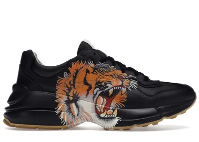 Pre-owned Gucci Men's  Rhyton Tiger Sneakers In Black