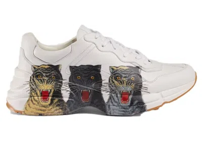 Pre-owned Gucci Men's  Rhyton Tigers Sneakers In White