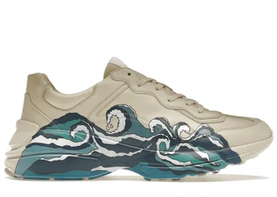 Pre-owned Gucci Men's  Rhyton Wave Sneakers In Blue/cream