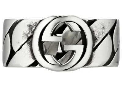 Pre-owned Gucci Men's  Ring With Interlocking G In Silver Metal