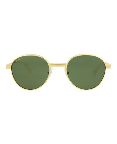Pre-owned Gucci Men's  Roundframe Metal Sunglasses/30009887004) In Gold/green (gg0872s