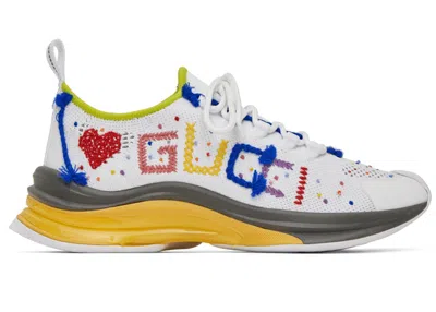 Pre-owned Gucci Men's  Run Lovelight Sneakers In White/blue/red In Multi