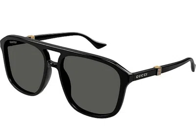 Pre-owned Gucci Men's  Running Web Aviator Sunglasses In Black/gold (gg1494s 001)