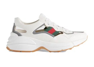 Pre-owned Gucci Men's  Rython Cut Out Sneakers In White/silver/red